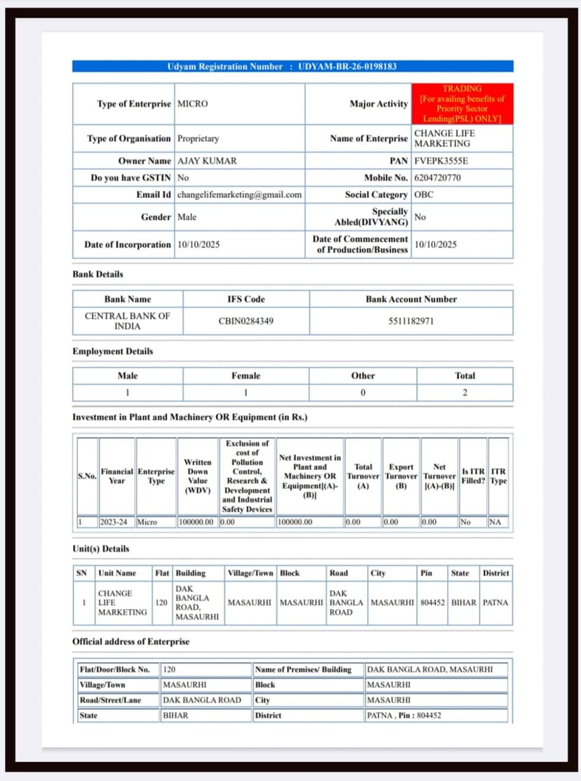 UDYAM REGISTRATION NUMBER (MSME)