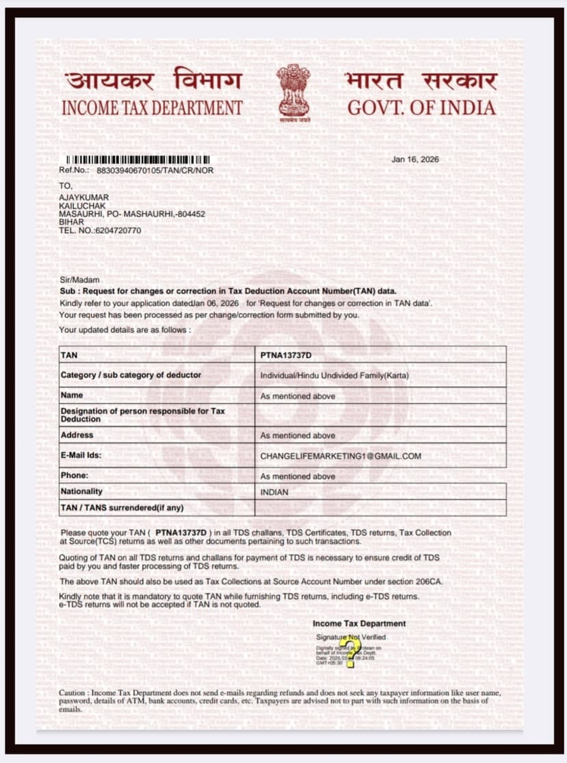 TAX DEDUCTION ACCOUNT NUMBER (TAN) CARD